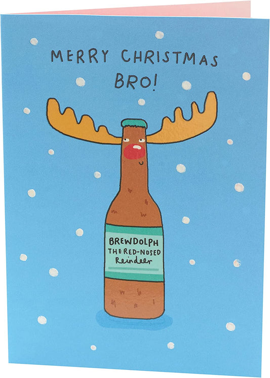 Brother Christmas Card Reindeer Drinking Beer Funny 