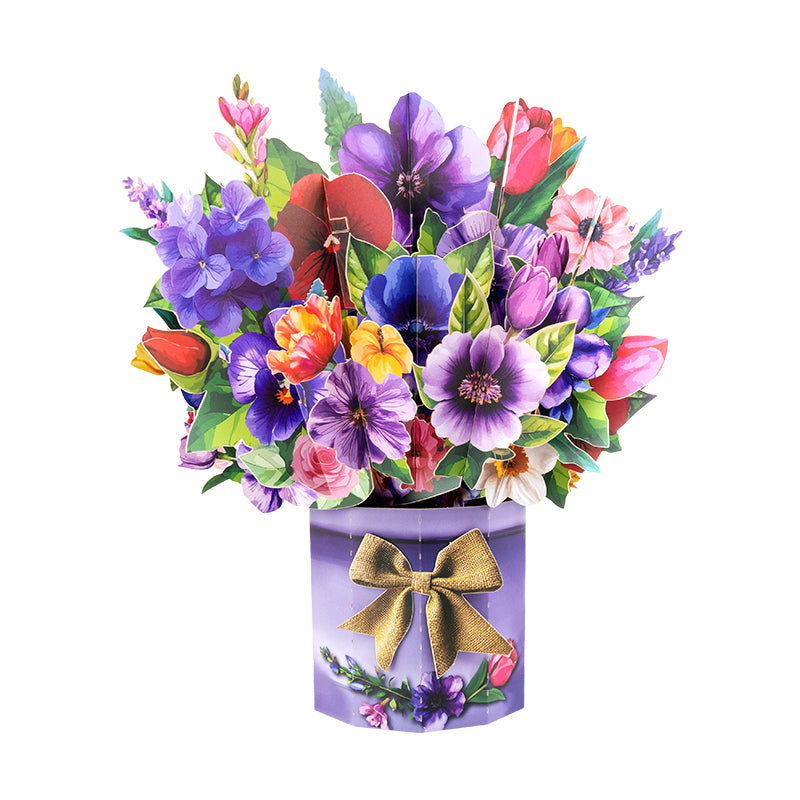 Floral Fantasy Paper Bouquet 3D Vase Pop Up Card - Mother's Day Birthday Wedding Anniversary 