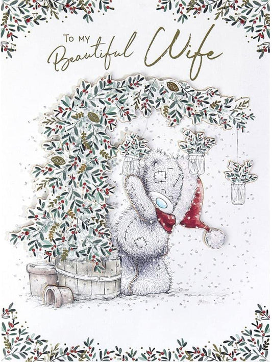Bear with Xmas Jars In Snow Beautiful Wife Boxed Christmas Card