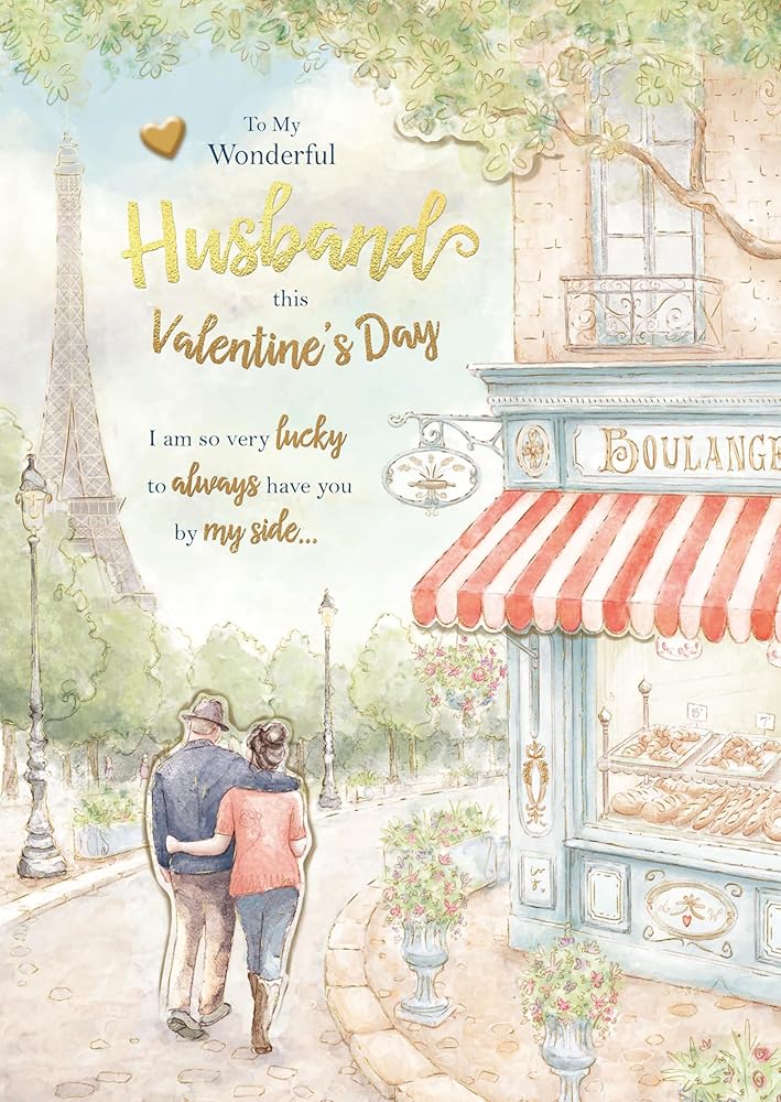 Couple Walking Past Boulangerie Handsome Husband Luxury Handmade 3D Effect Valentine's Day Card