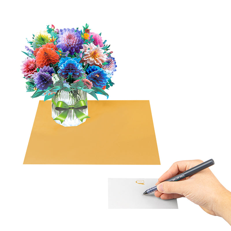 Bright Dahlia Bouquet Gift Design 3D Pop Up Card