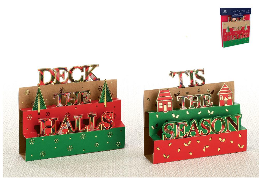 Pack of 10 Special Fold Kraft Text Design Christmas Greeting Cards {DC}
