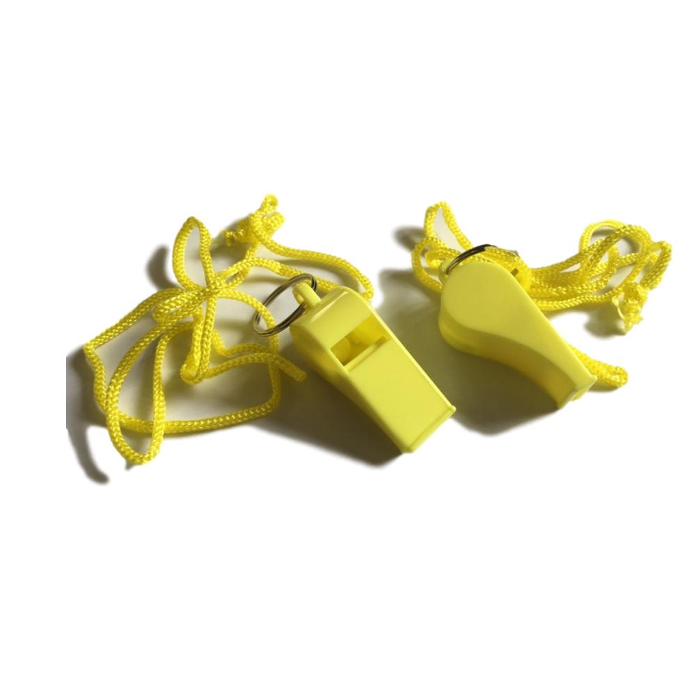 Pack of 15 Yellow Plastic Whistles with Lanyard Neck Cord