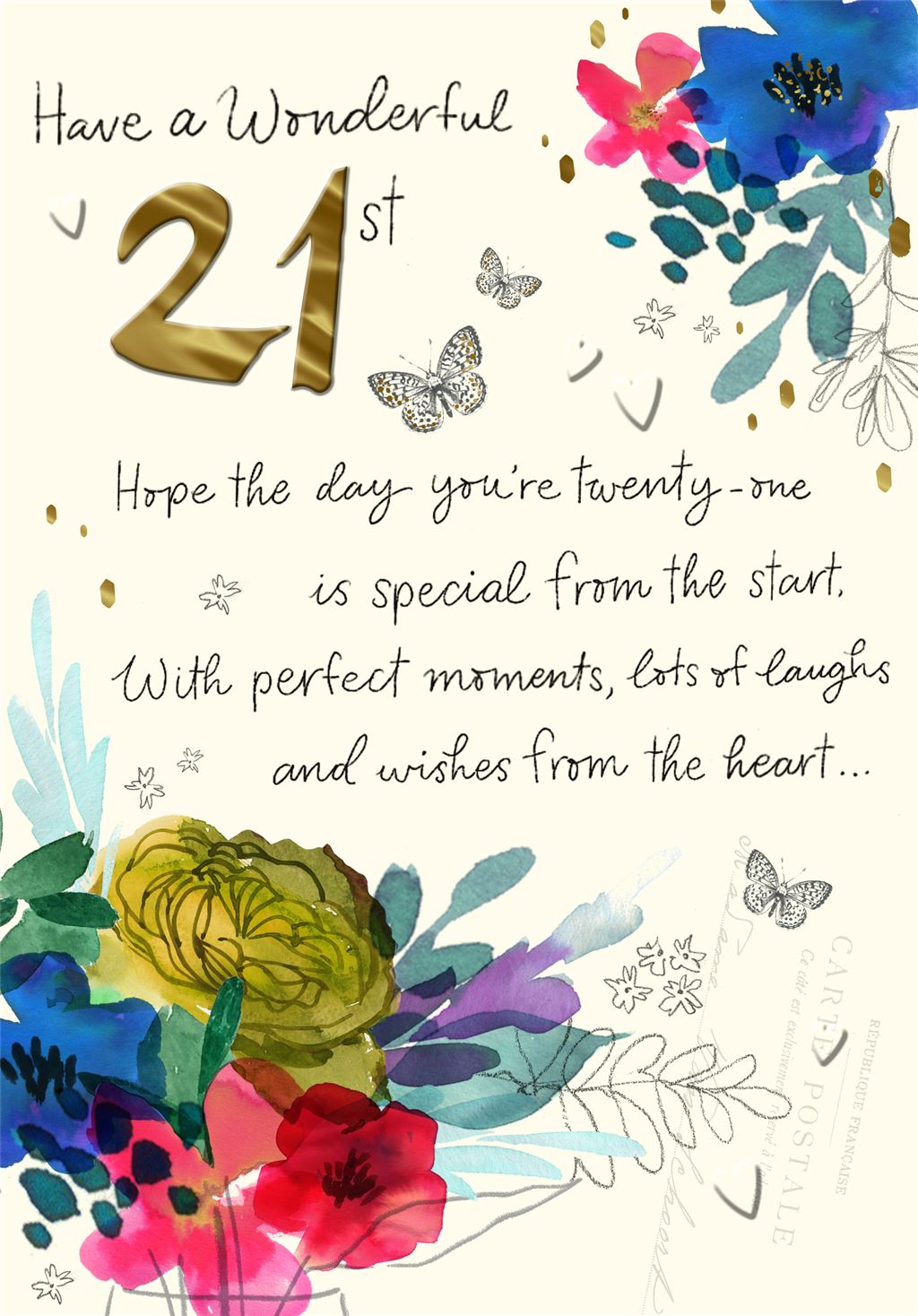 Willow Bouquet Flowers and Butterflies Design 21st Birthday Card