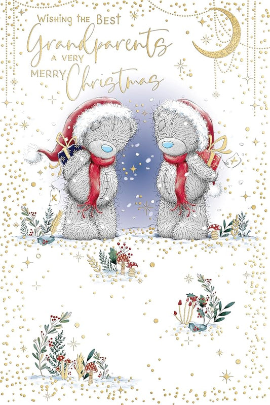 Bears with Gifts Behind Grandparents Christmas Card