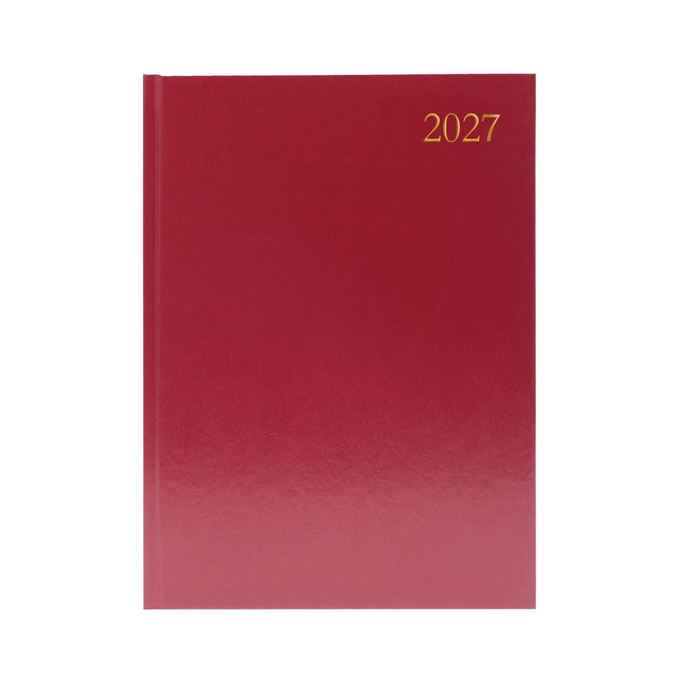 Janrax 2027 A4 Day Per Page Burgundy Desk Diary