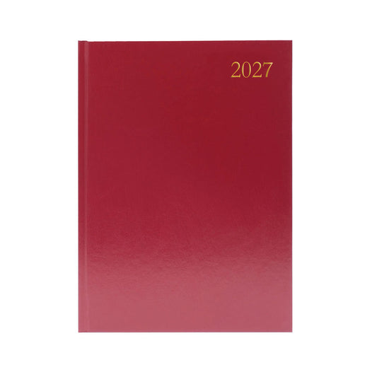 Janrax 2027 A4 Day Per Page Burgundy Desk Diary