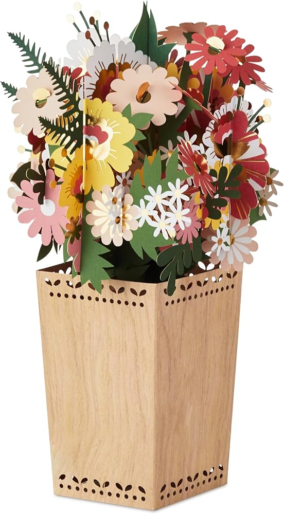 Bouquet of Flowers & Vase Wood Design 3D Pop Up Card Birthday Anniversary Get Well Soon