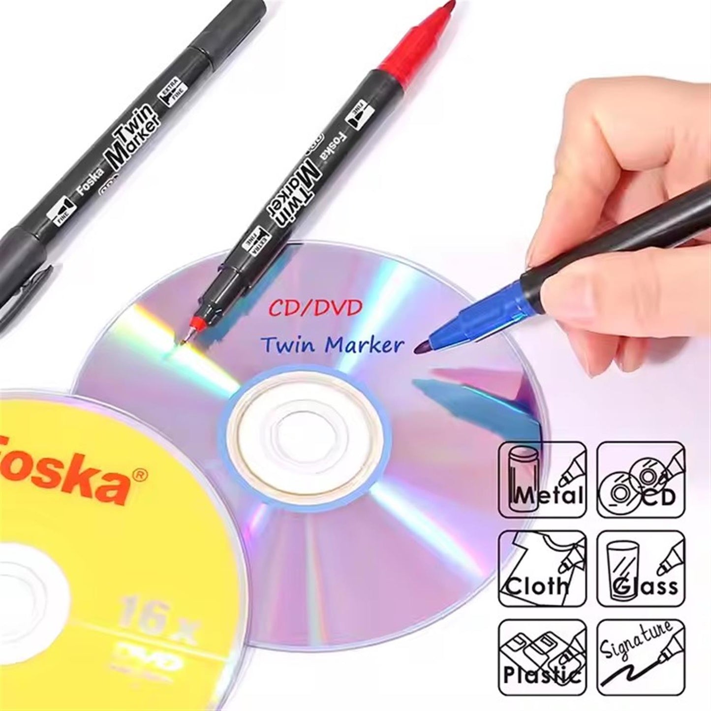 Pack of 3 Twin CD Permanent Marker Pens
