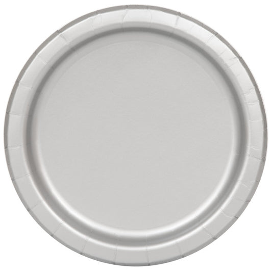 Pack of 16 Silver Solid Round 9" Dinner Plates
