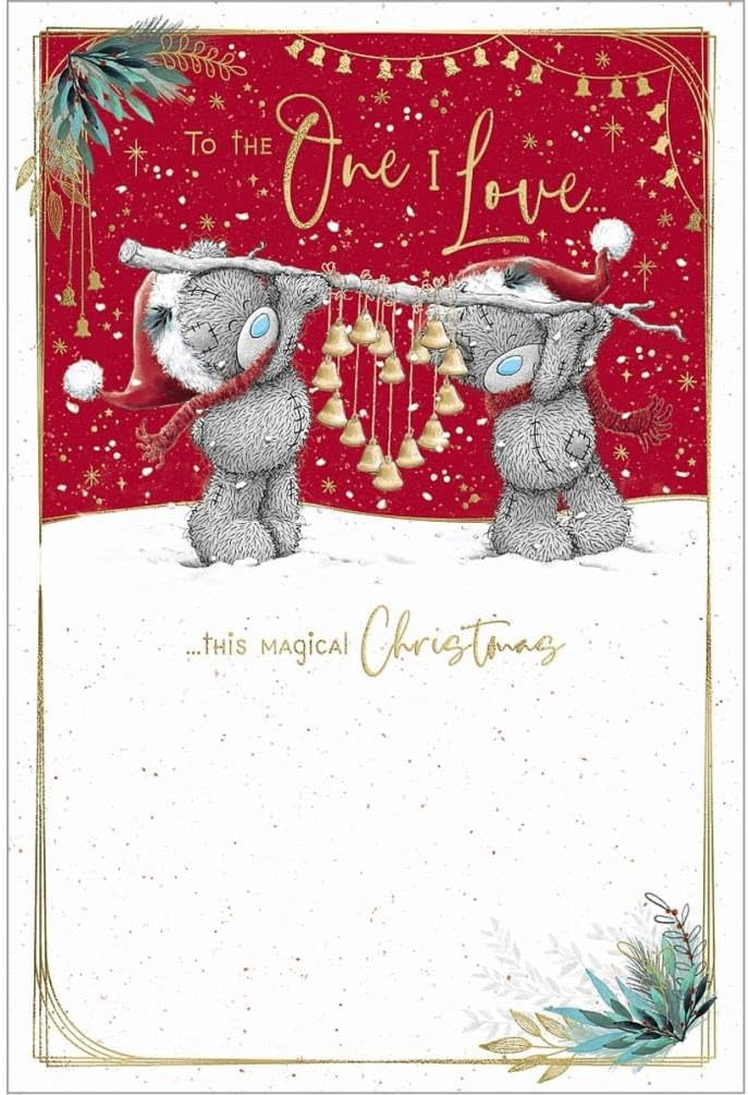 Bears With Bells In Heart Shape One I Love Christmas Card