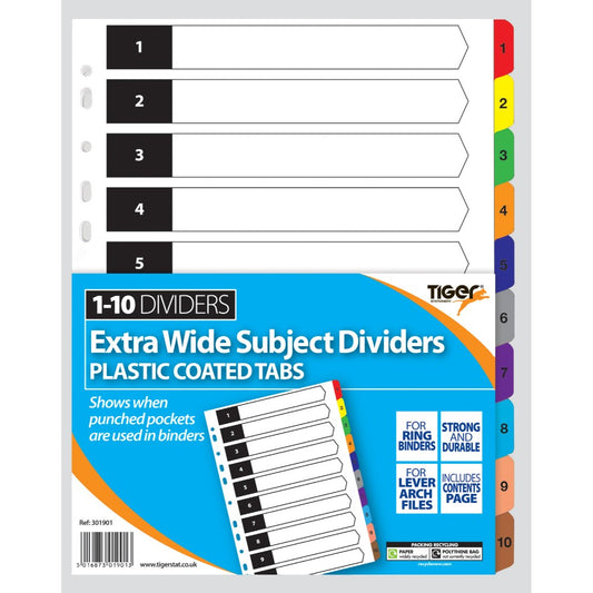A4 1-10 Extra Wide Card Tabbed Dividers