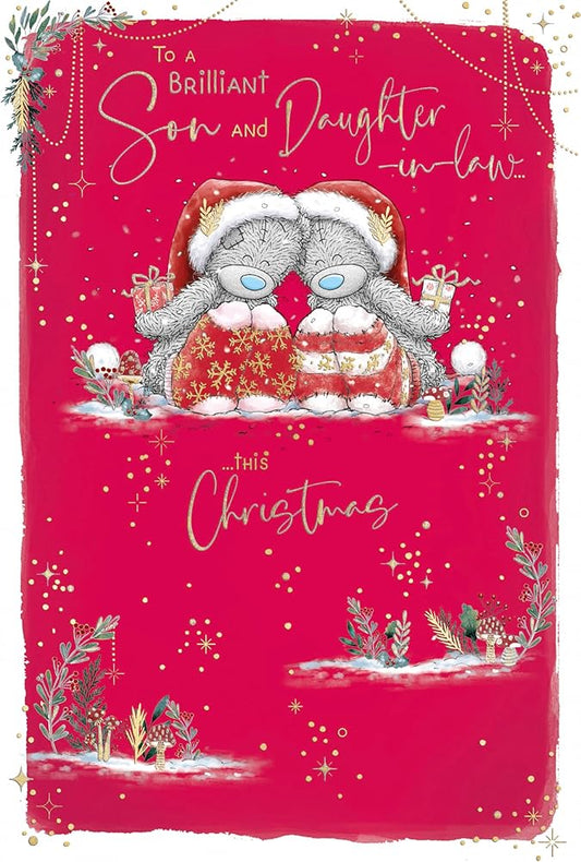 Bears Sitting With Gift Son And Daughter In Law Christmas Card