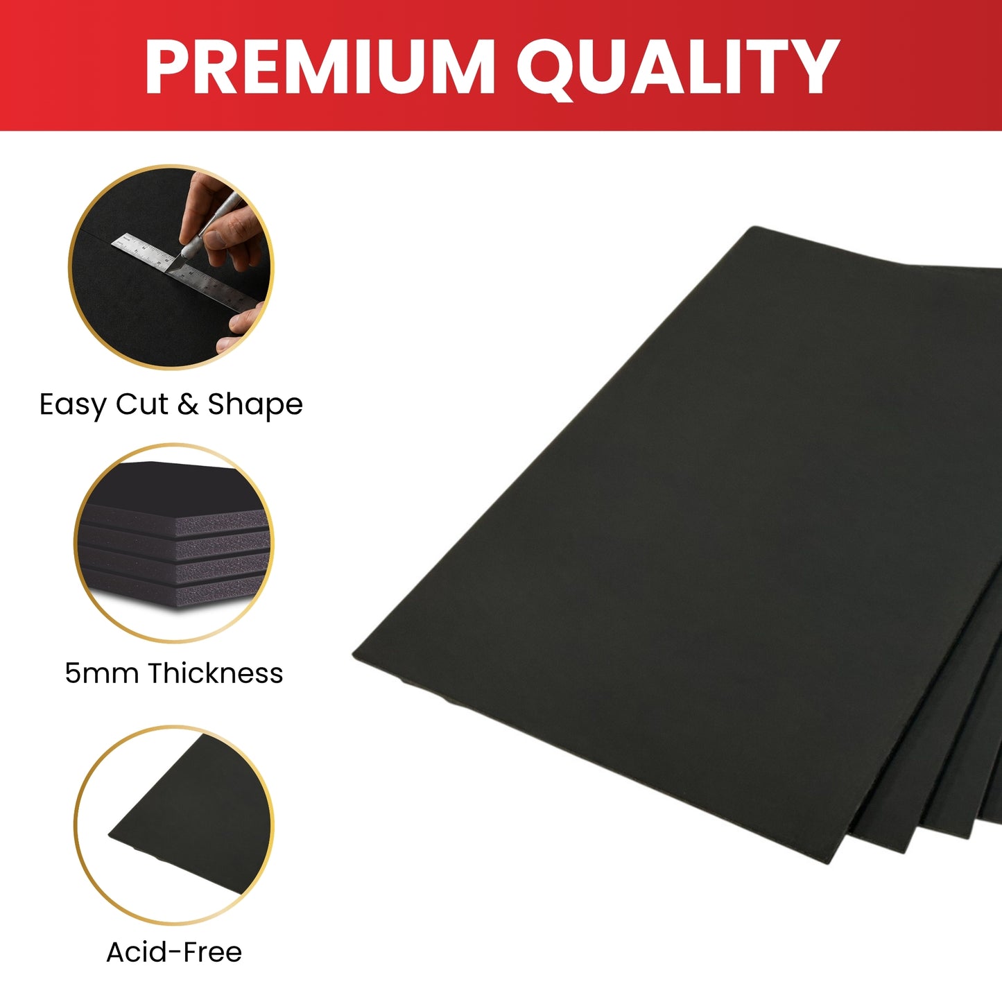 Pack of 10 A3 5mm Black Foam Boards with Core – 297 x 420mm