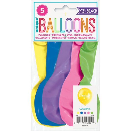 Pack of 5 Congrats 12" Pearlised Latex Balloons
