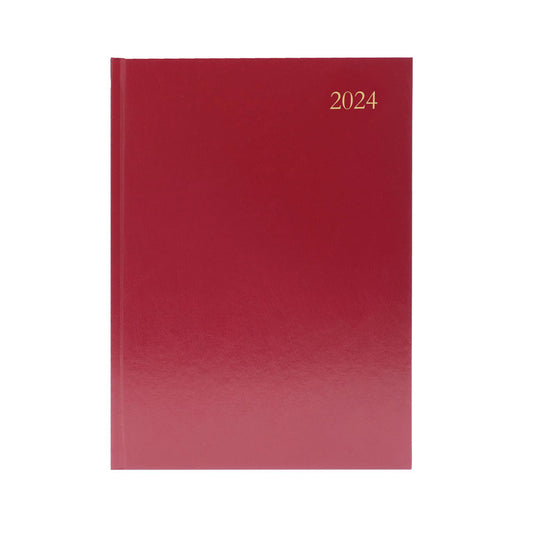 Janrax 2024 A5 Day Per Page Burgundy Desk Diary