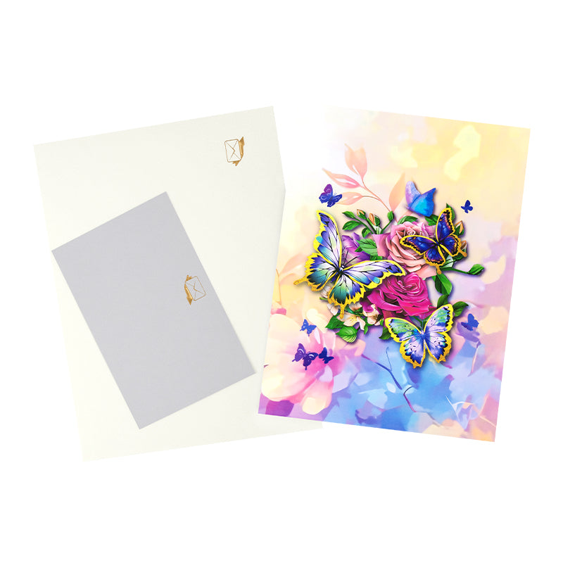 Flutter Bloom 3D Butterfly & Rose Pop Up Greeting Card - Birthday Mother Anniversary Valentine's Day