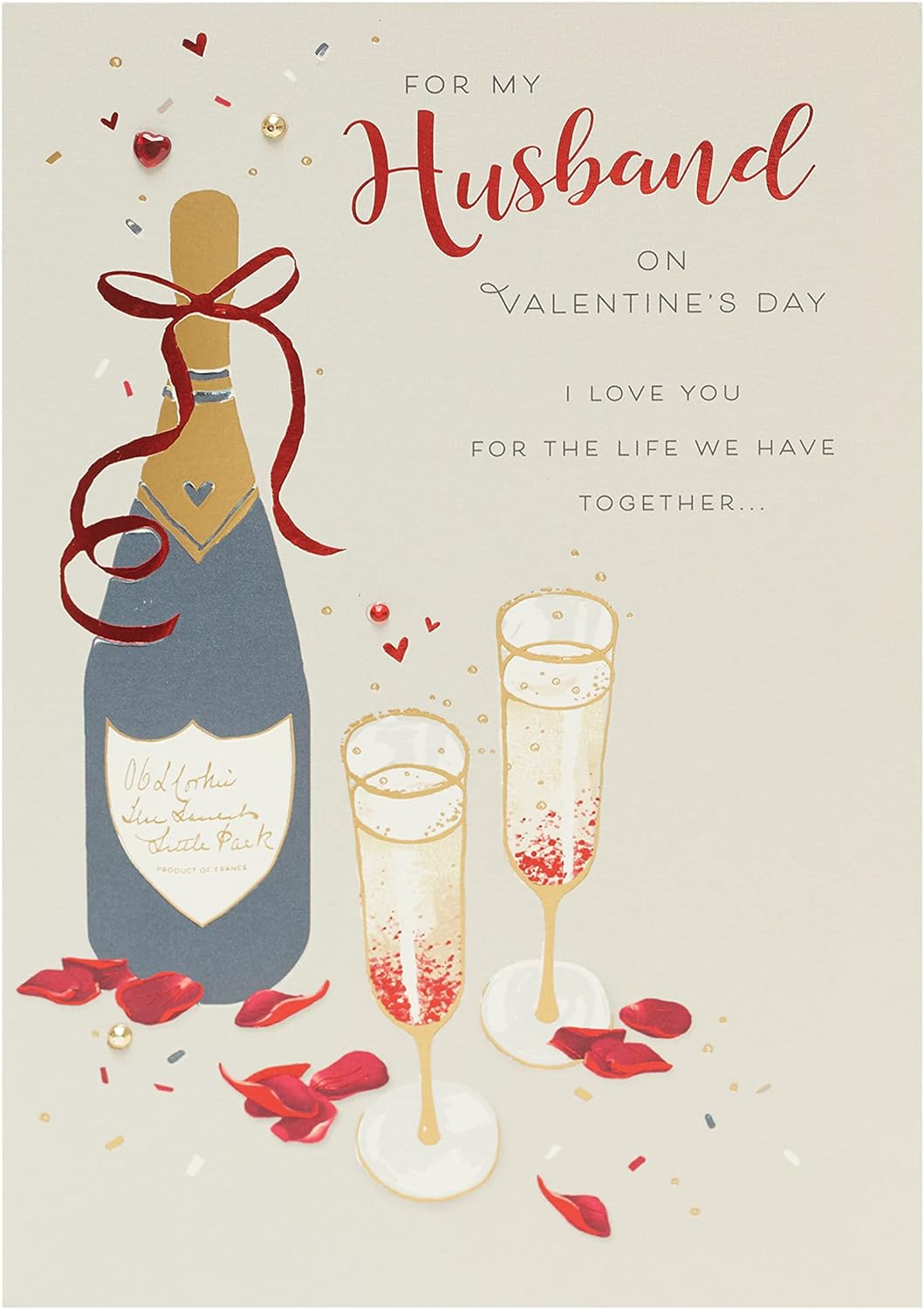 For My Husband Champagne Design Valentines Day Card