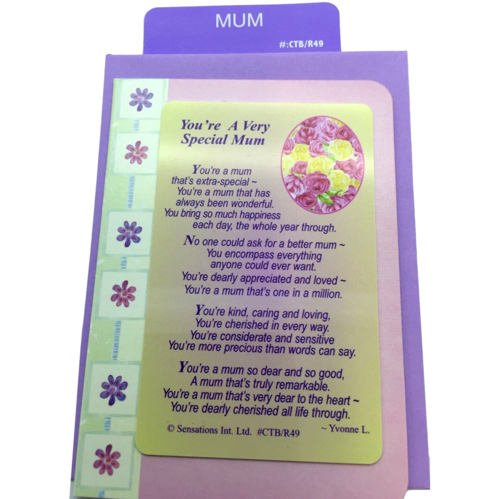 You`re A Very Special Mum (Sentimental Keepsake Wallet / Purse Card)...