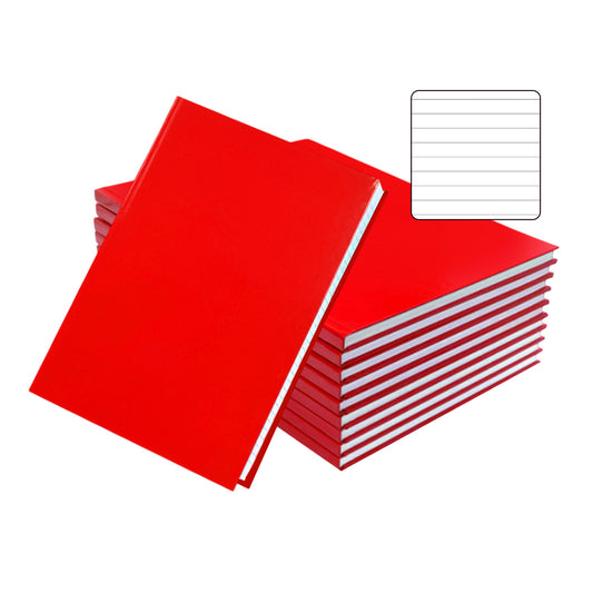 Pack of 10 A4 160 Pages 8mm Ruled Red Casebound Notebooks