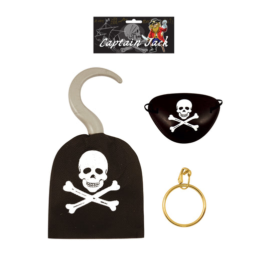 Fancy Dress Pirate Hook with Eye Patch and Earring 19cm