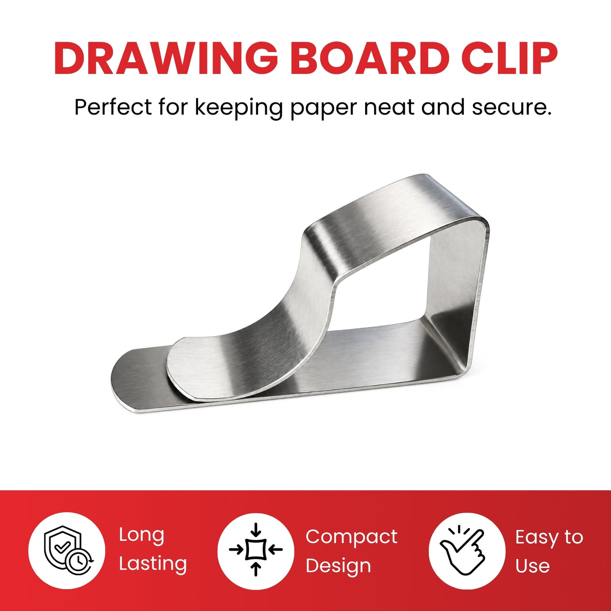 Pack of 24 Stainless Steel Drawing Board Clips 5.3 x 2.5 x 1.3cm