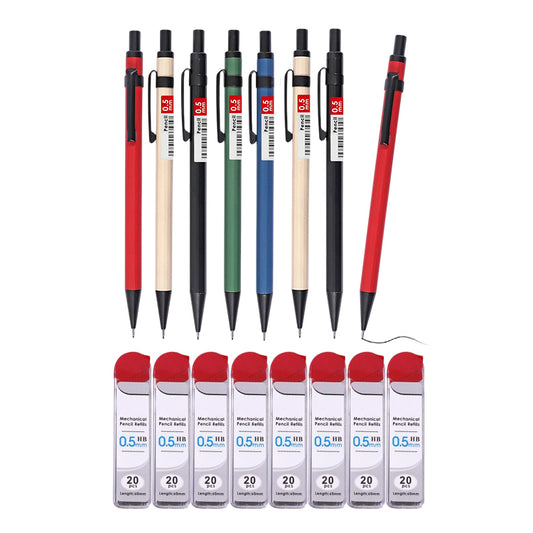 8 Sets of 0.5mm Metal Mechanical Pencil and HB Lead Refills – Balanced Grip, Smooth & Precise Writing, Random Colour