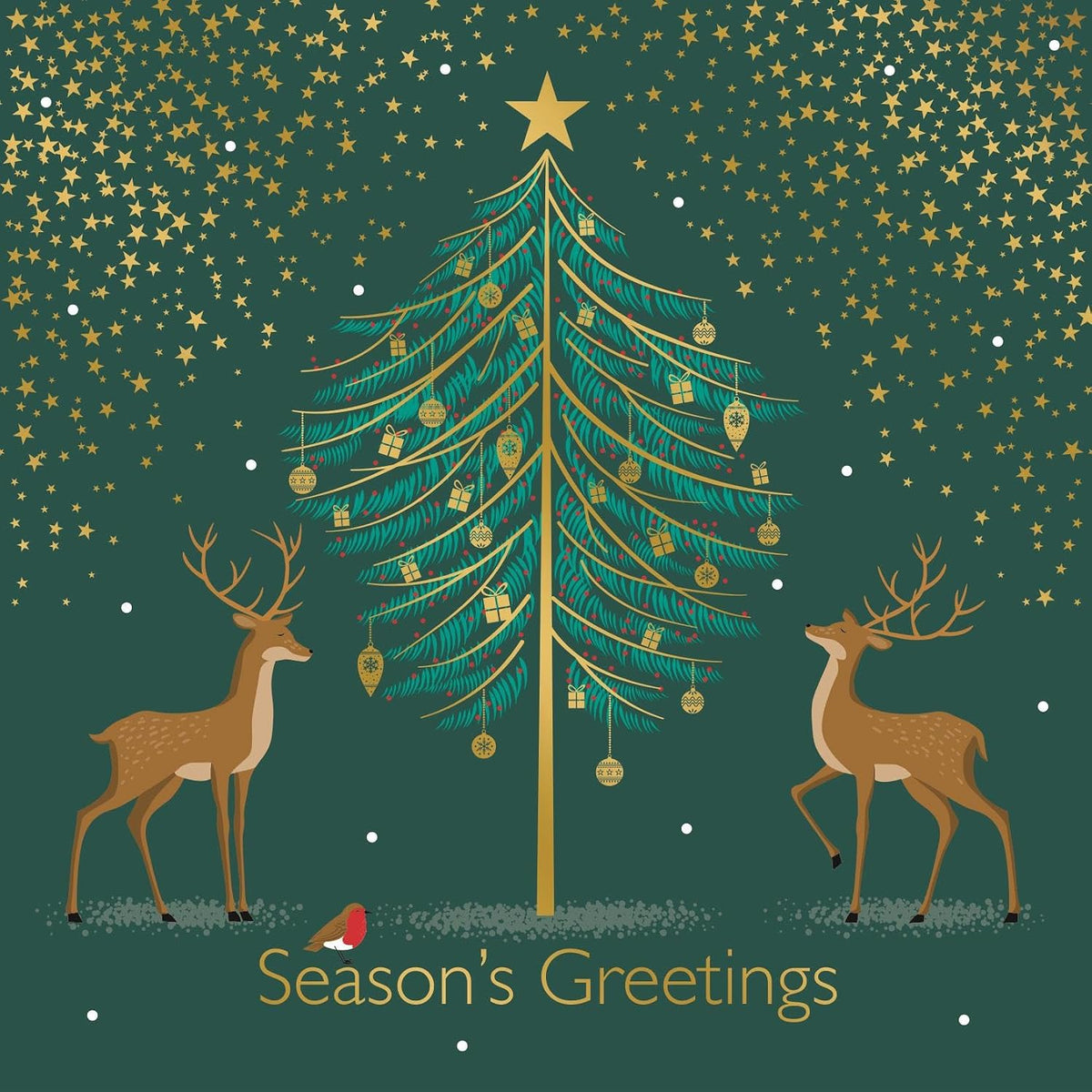 Pack of 10 Festive Contemporary Reindeer Design Square Christmas Cards With Envelopes