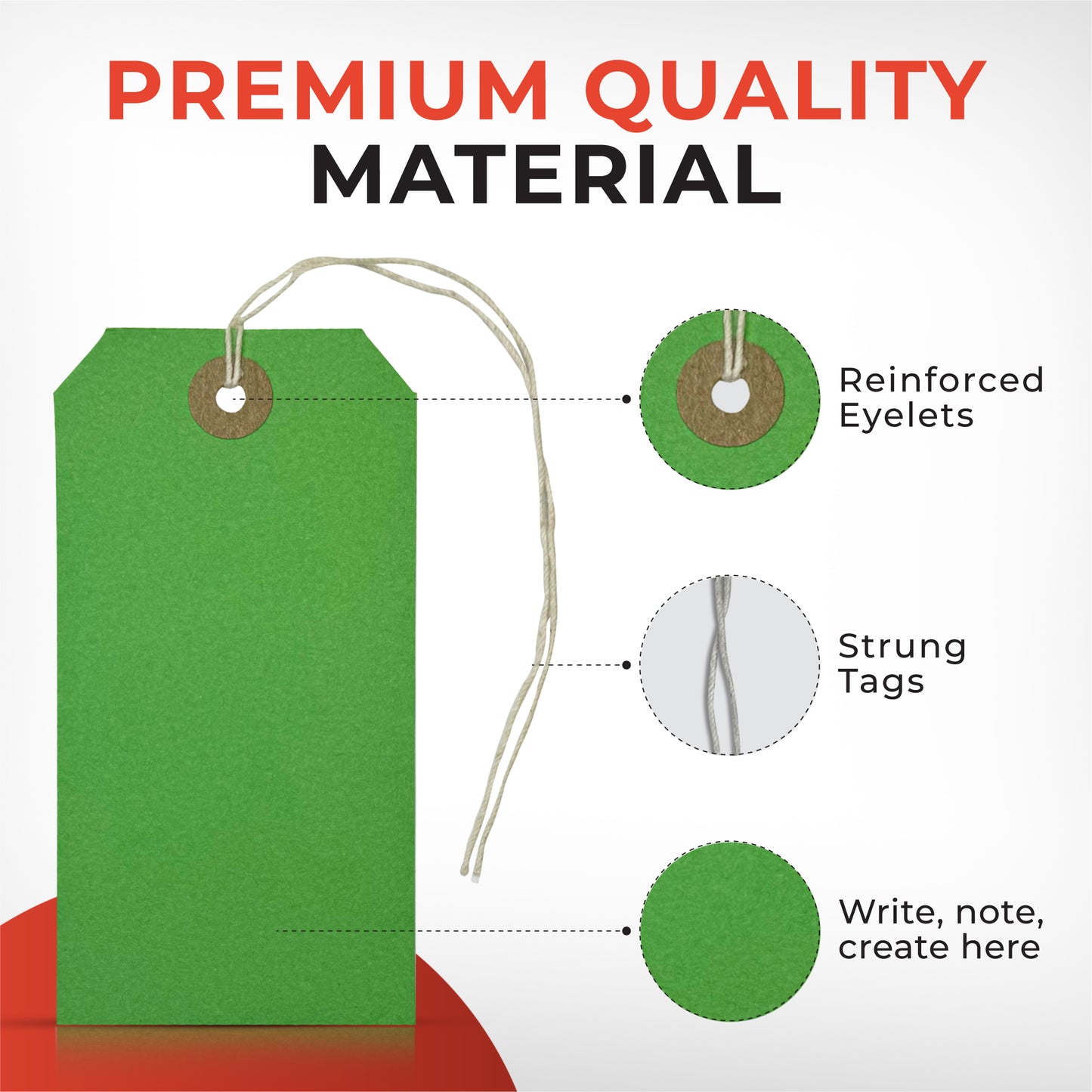 Pack of 250 Green Strung Tags 120mm x 60mm