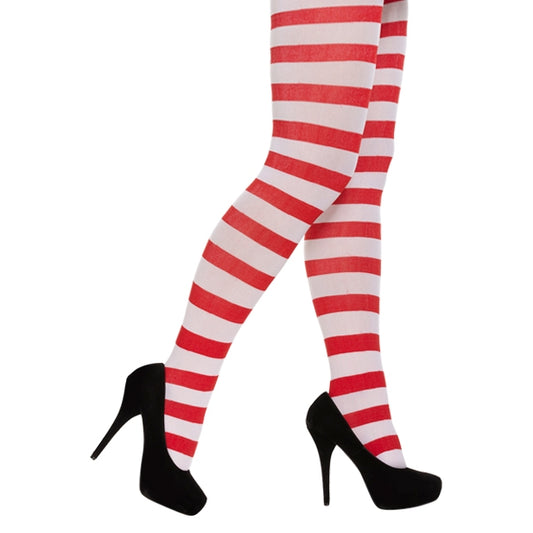 White And Red Tights - Fancy Dress Santa Clause Accessory Christmas