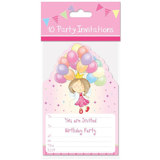 Pack of 10 Princess Design Birthday Party Invitations Cards