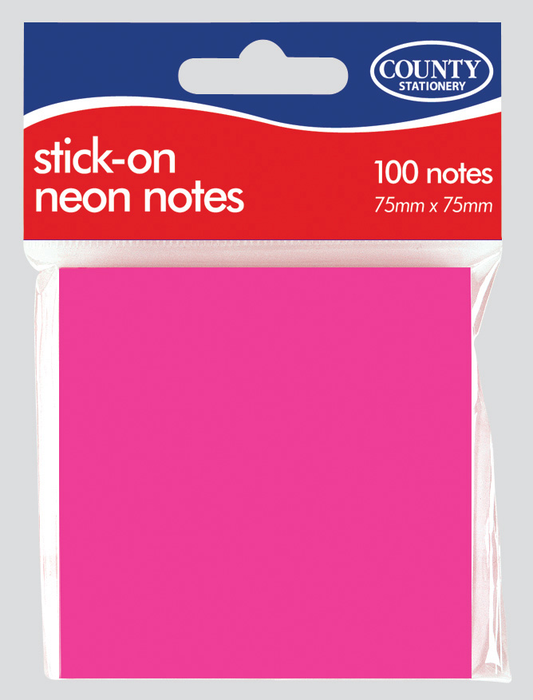 Pack of 100 Neon Assorted Colours Stick on Notes - 76mm x 76mm