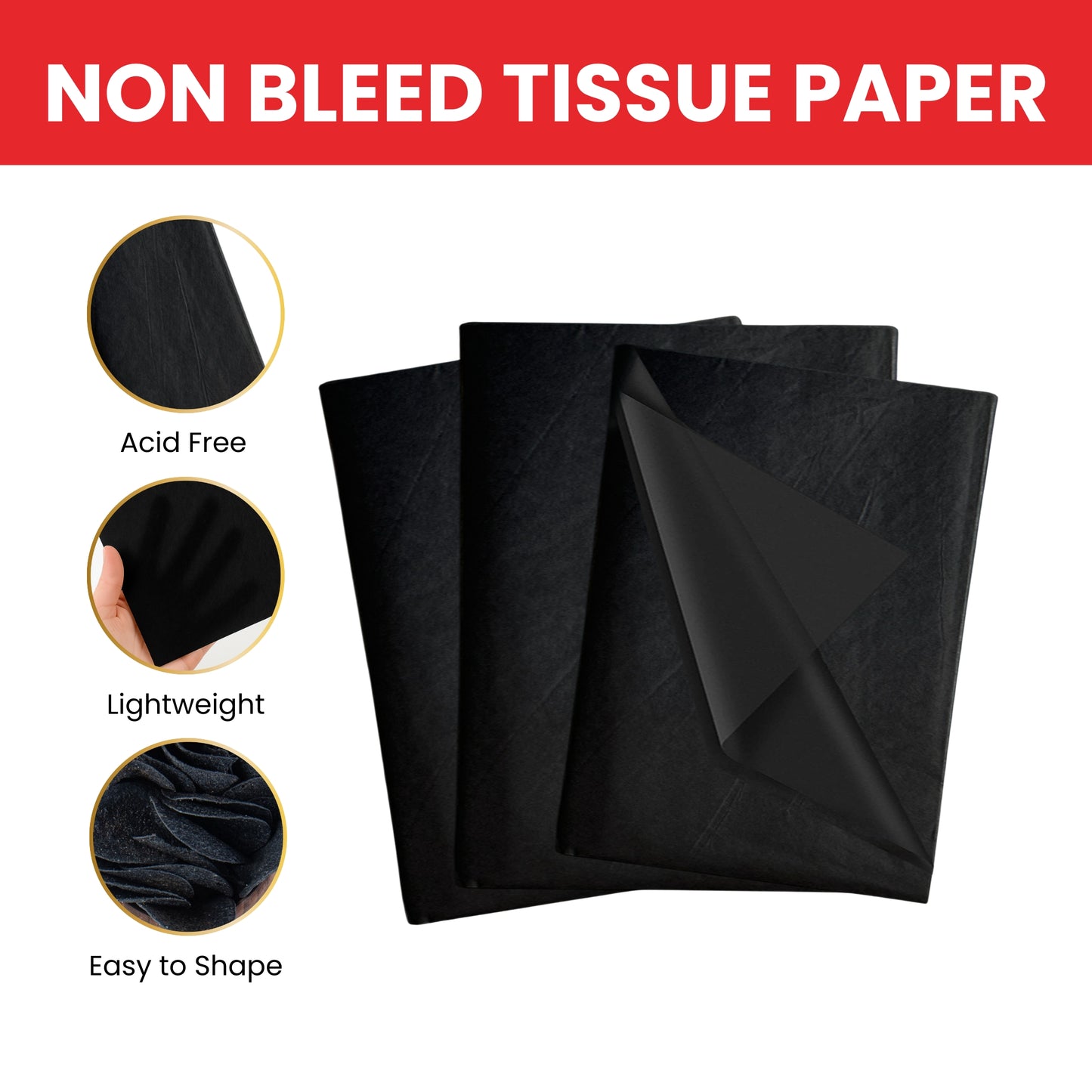 Pack of 1440 Black Acid Free 50 x 70cm Tissue Paper Sheets