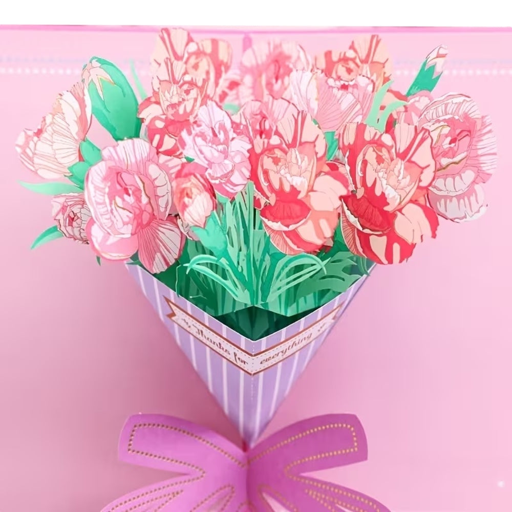 Elegant Carnations Bouquet 3D Pop Up Greeting Card - Wedding Birthday Mother's Day Anniversary