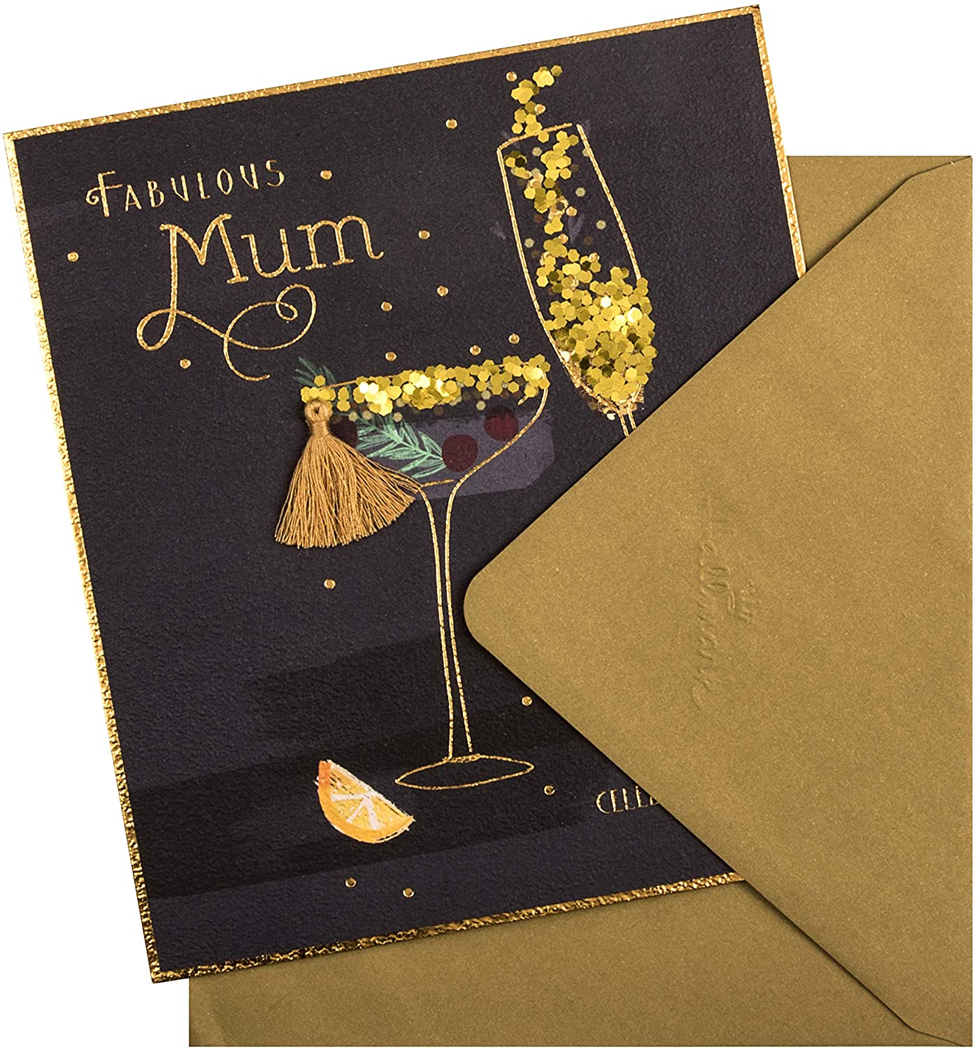 Christmas Card for Mum Contemporary Cocktail Design with Tassel Attachment 