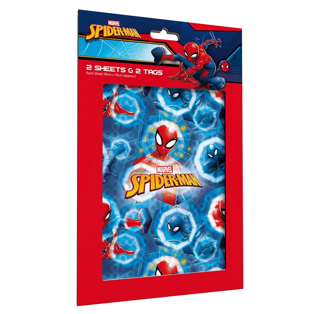 Pack of 12 Spider-Man Design Gift Wrap 2 Sheets and 2 Tags
