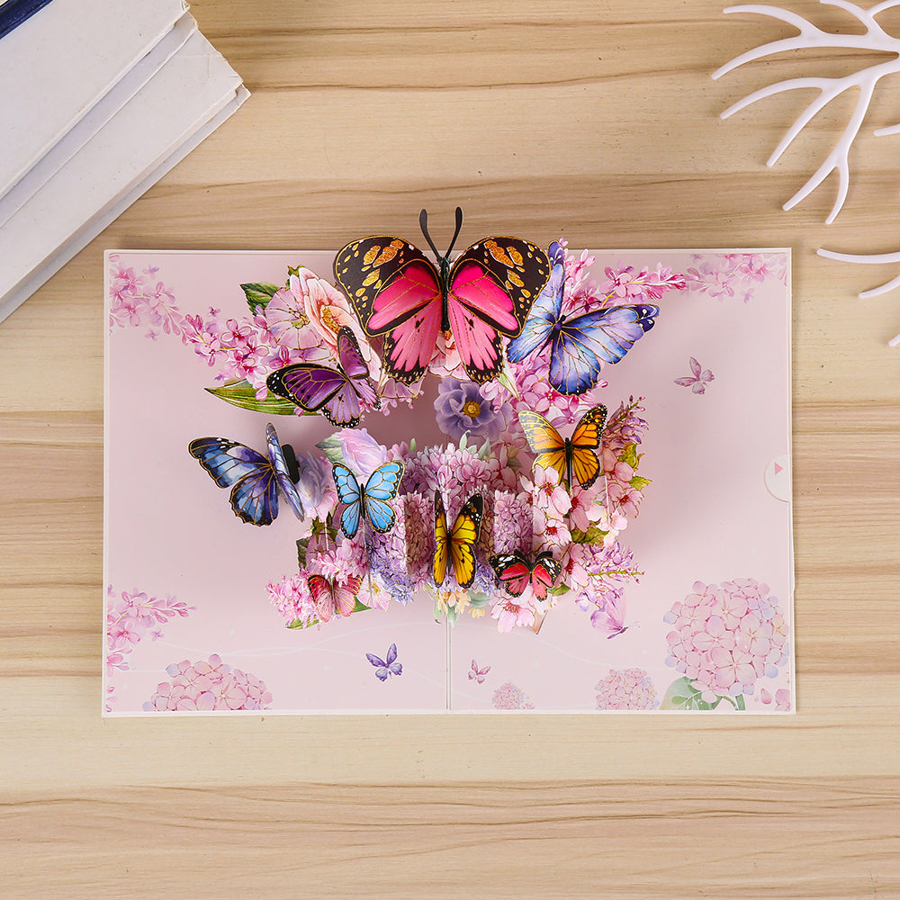 Pink Butterfly 3D Pop Up Greeting Card - Birthday Mother Anniversary Valentine's Day