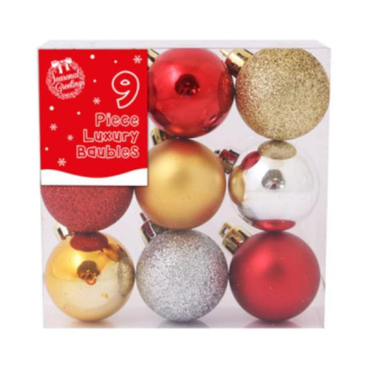 Pack of 9 Christmas Traditional Colours 4cm Baubles In PVC Box