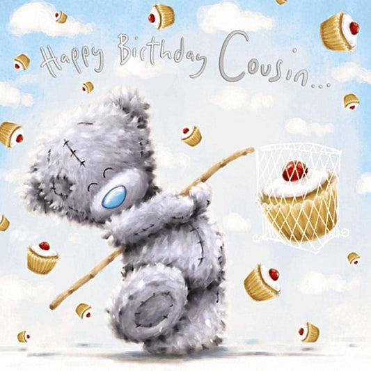 Bear Catching A Cupcake Cousin Birthday Card