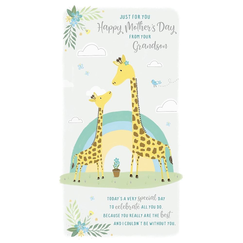 Giraffe Design with Floral Accents From Grandson Mother's Day Card