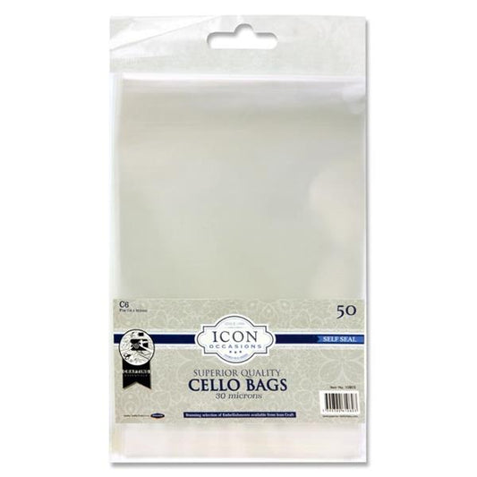 Pack of 50 C6 Self Seal Cello Bags by Icon Occasions