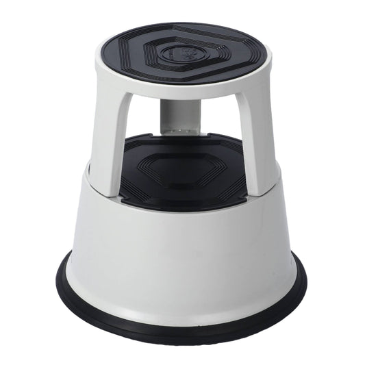 Light Grey Metal Rolling Kick Step Stool with 150kg Capacity