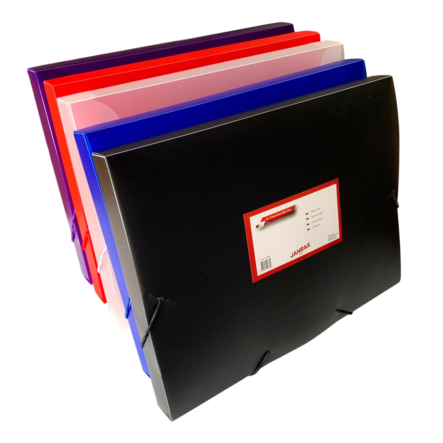 Pack of 10 A4 Clearview Red Box Files with Elastic Closure