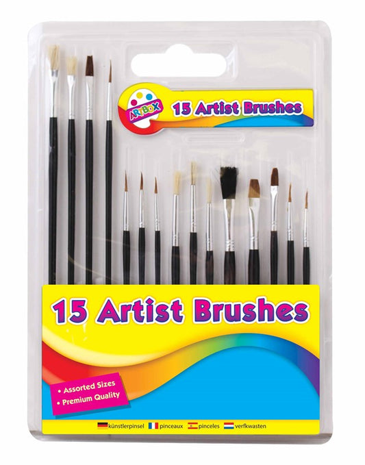 Pack of 15 Wooden Handle Paint Brushes