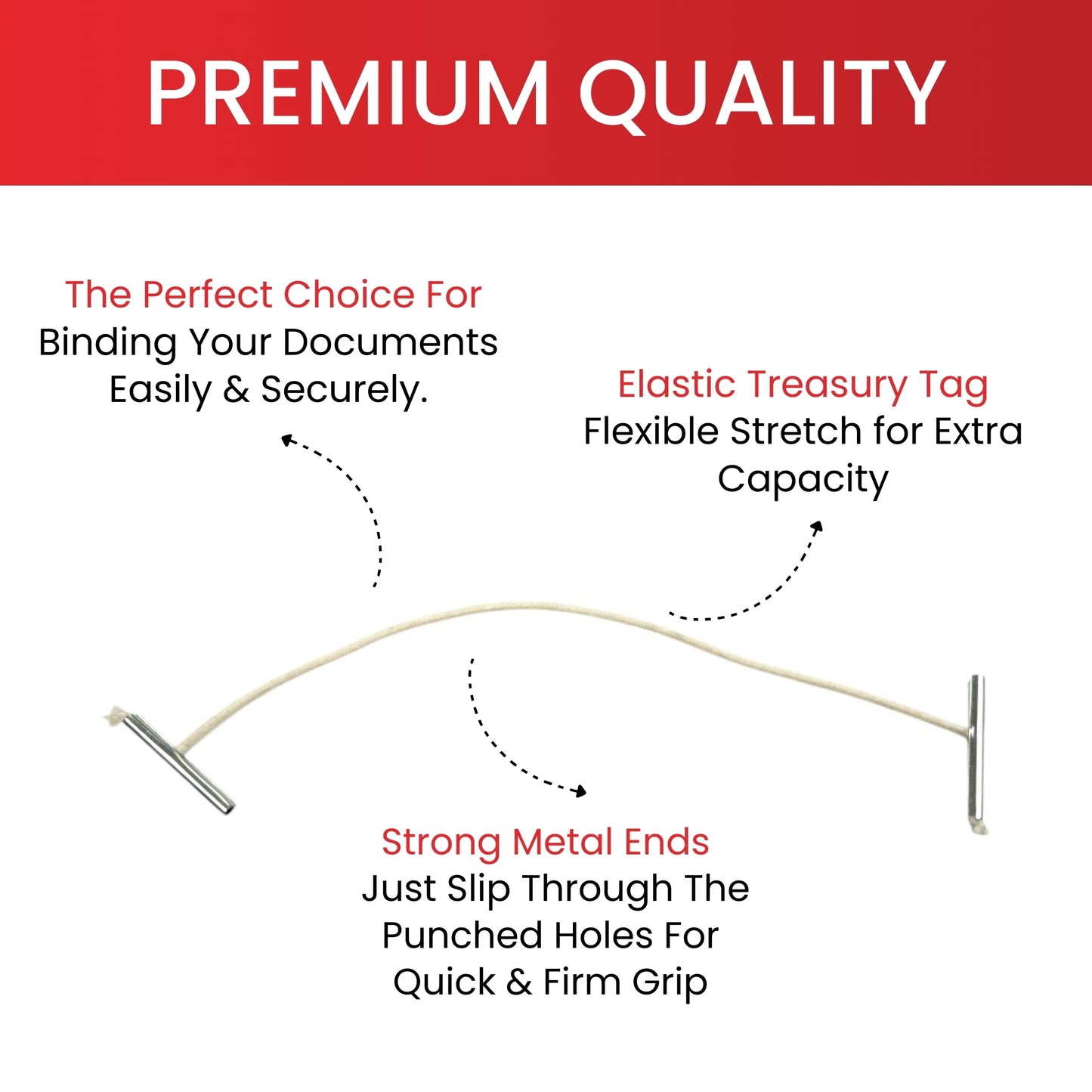 Pack of 100 Elastic White 25mm Metal End Treasury Tags