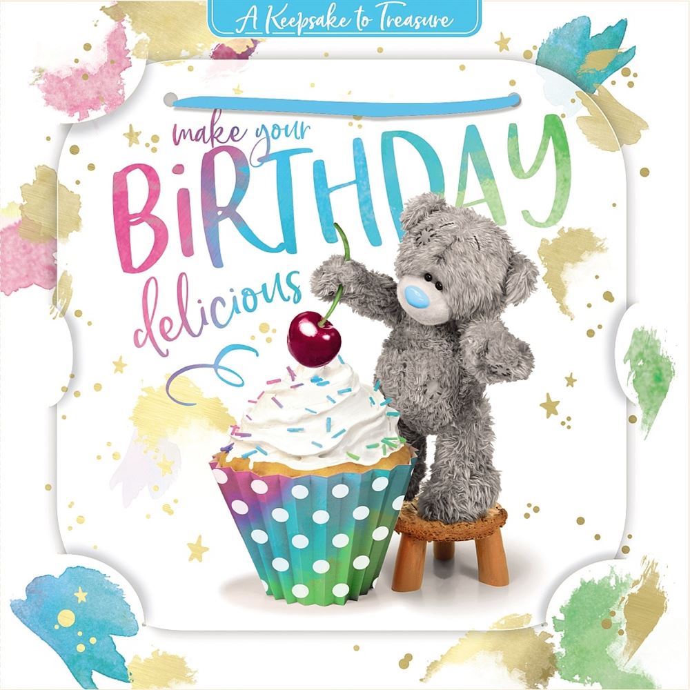 Bear With Cake and Cherry 3D Luxury Keepsake Open Birthday Card