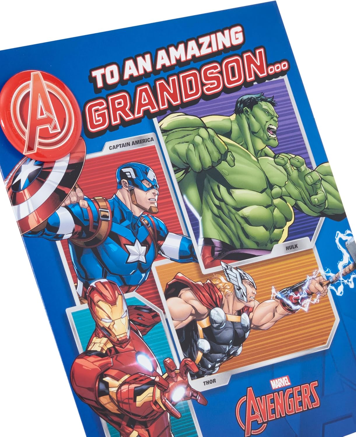 Marvel The Avengers Hero Design Grandson Birthday Card with Badge