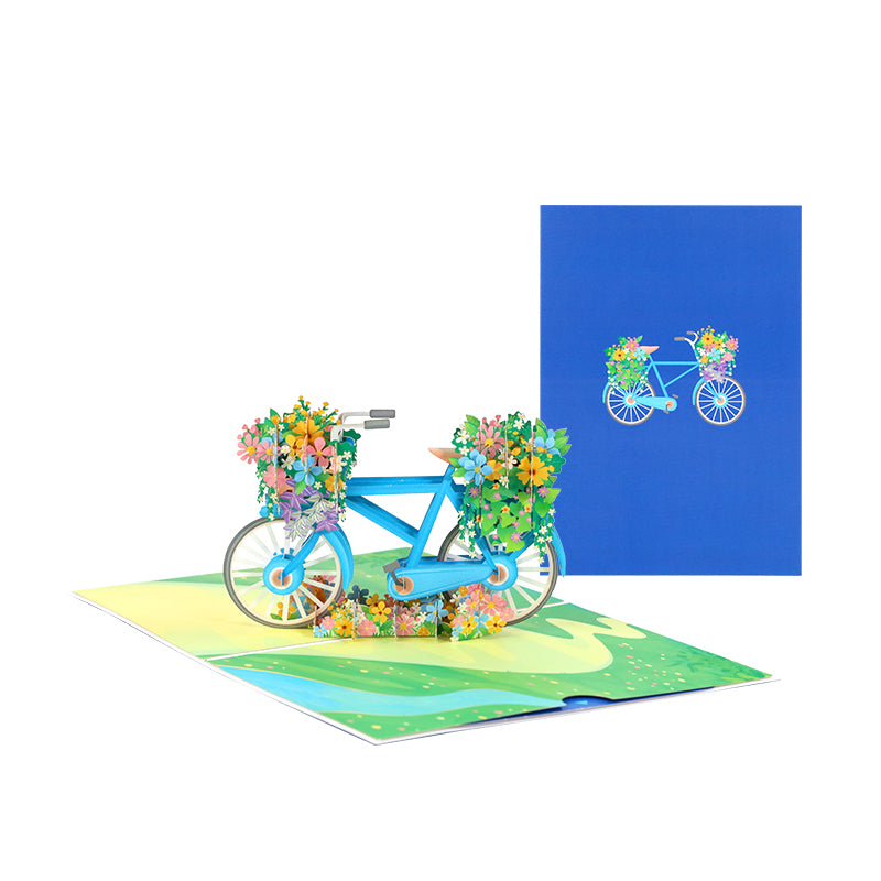 Flower Bicycle 3D Pop Up Greeting Card - Spring Birthday Thank You Valentine Mother
