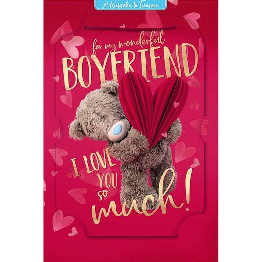 Bear Holding Paper Heart Wonderful Boyfriend Luxury 3D Birthday Card
