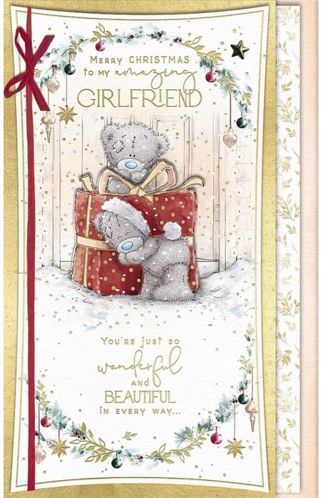 Bear Hiding Behind Present Amazing Girlfriend Handmade Christmas Card